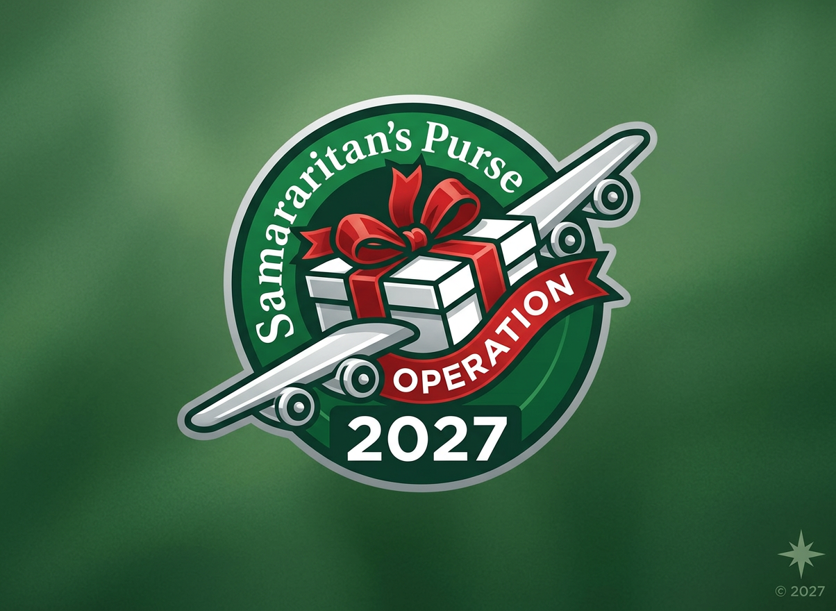 Samaritan's Purse Operation 2027 logo with gift box and airplane graphic